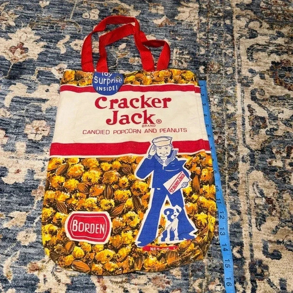 Vintage Cracker Jack Candied Popcorn & Peanuts Borden Canvas Shoulder Tote Bag - Picture 2 of 8